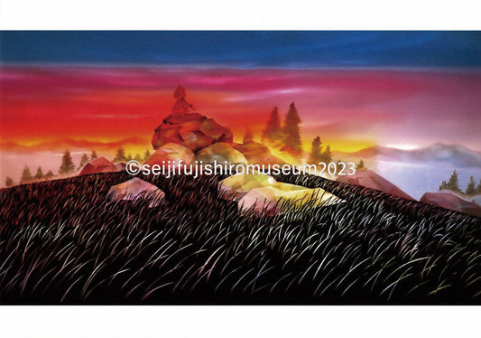 「夕日を見る少女」ポストカード