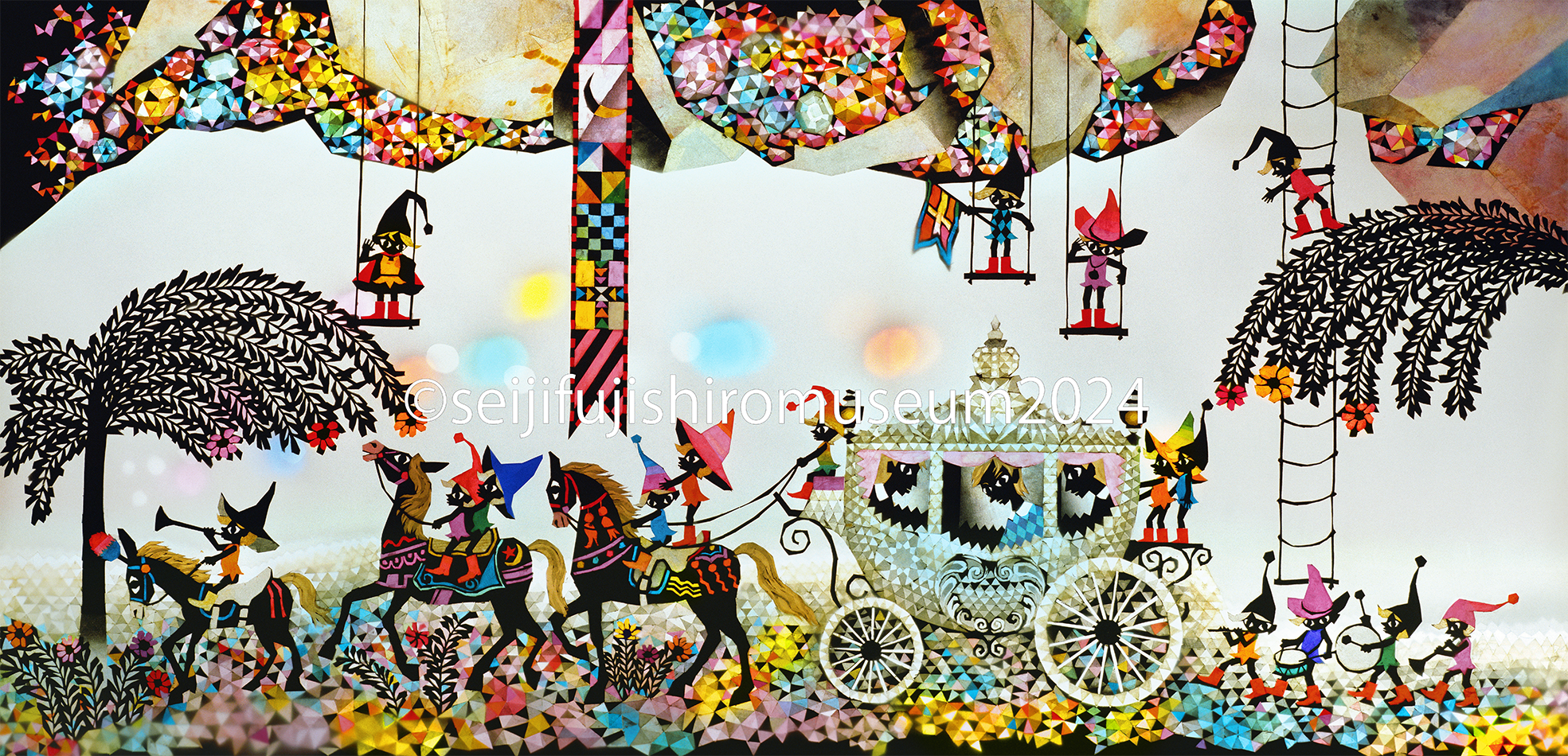 藤城清治「こびとの帽子」影絵 版画 ジクレー ファンタジー 額装 #352 藤城清治「こびとの帽子」影絵 版画 ジクレー ファンタジー 額装 #352