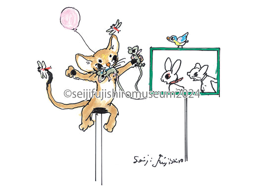 「アビーの大好きなテレビ ぼくと一緒に相撲を見る」ポストカード