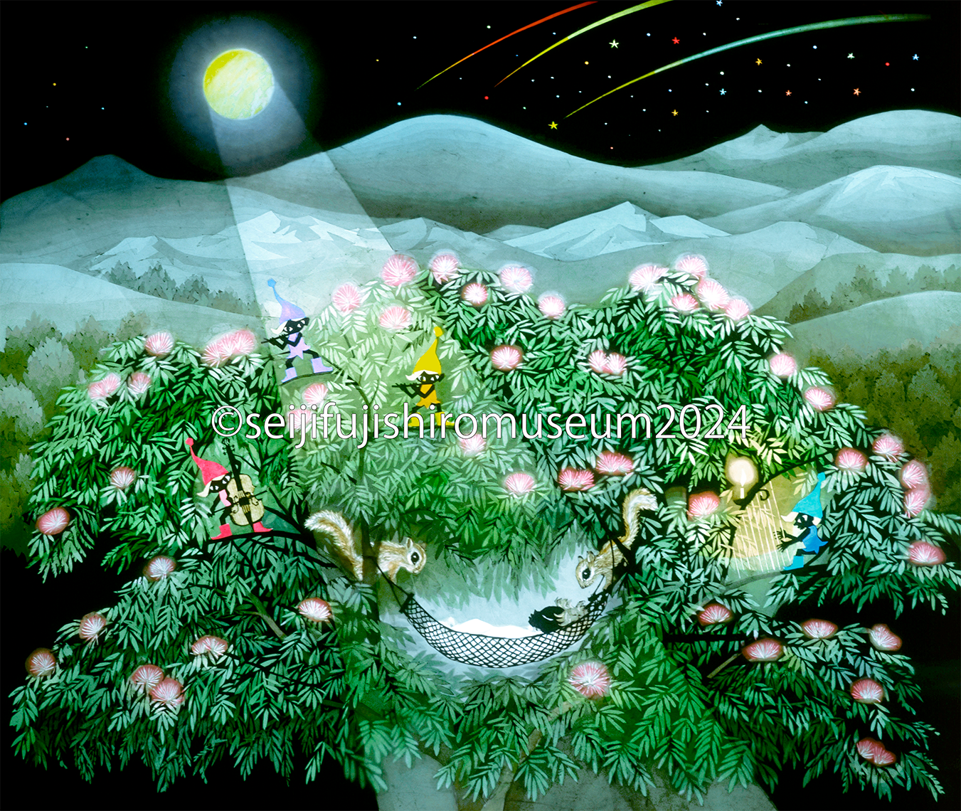 藤城清治 ねむの木の子守歌 オリジナル限定版美術品 版画 ねむの木の子守唄」FSM-201 ジクレー版画 – 藤城清治とラビの玉手箱