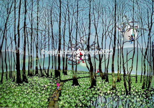 「湿原のミズバショウとこびと」ポストカード