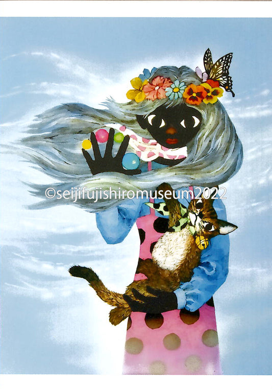 「猫と少女」ポストカード