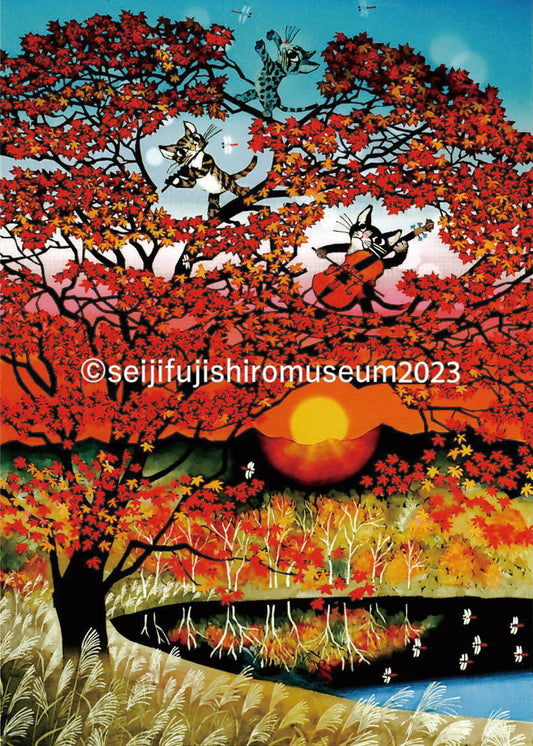 「紅葉と猫のシンフォニー」ポストカード