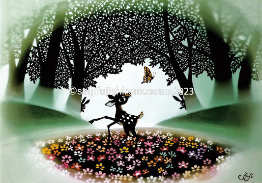 「春を楽しむバンビ」ポストカード