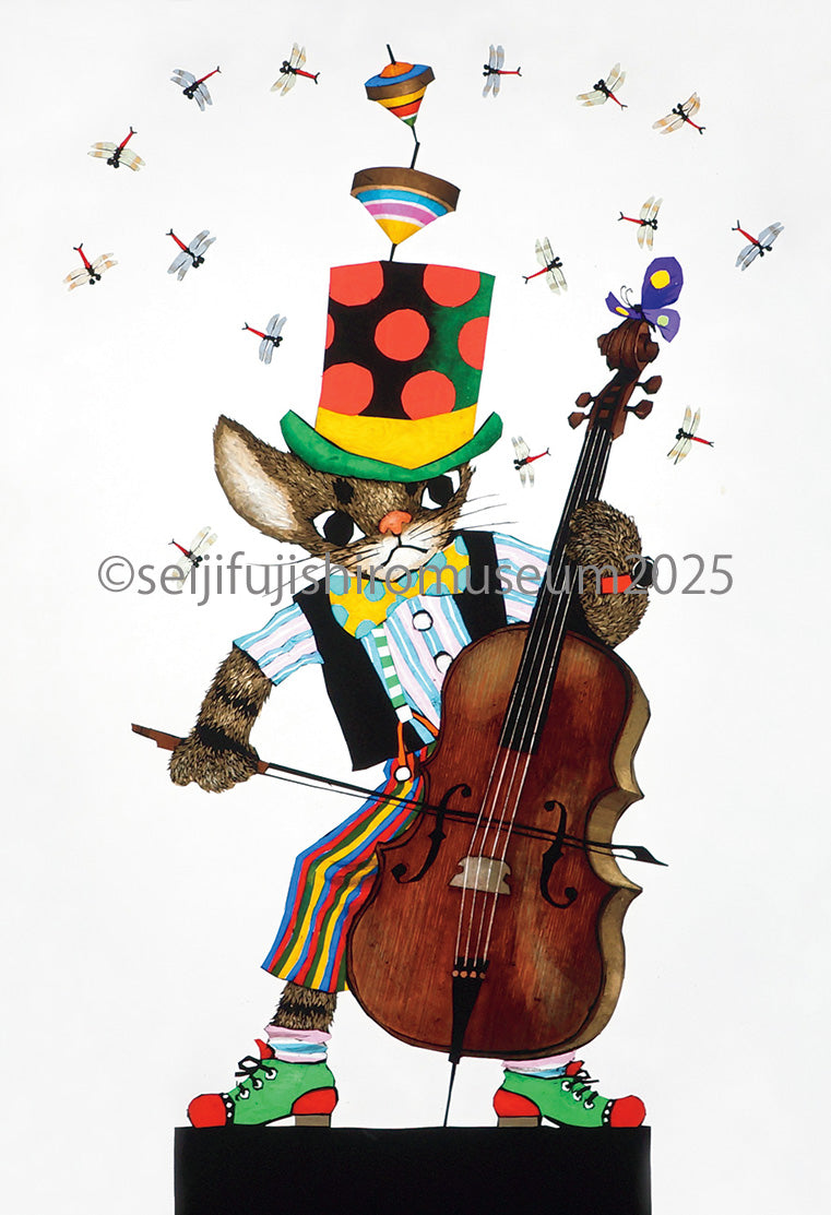「チェロを弾く猫のラビー」FSM-162　ジクレー版画