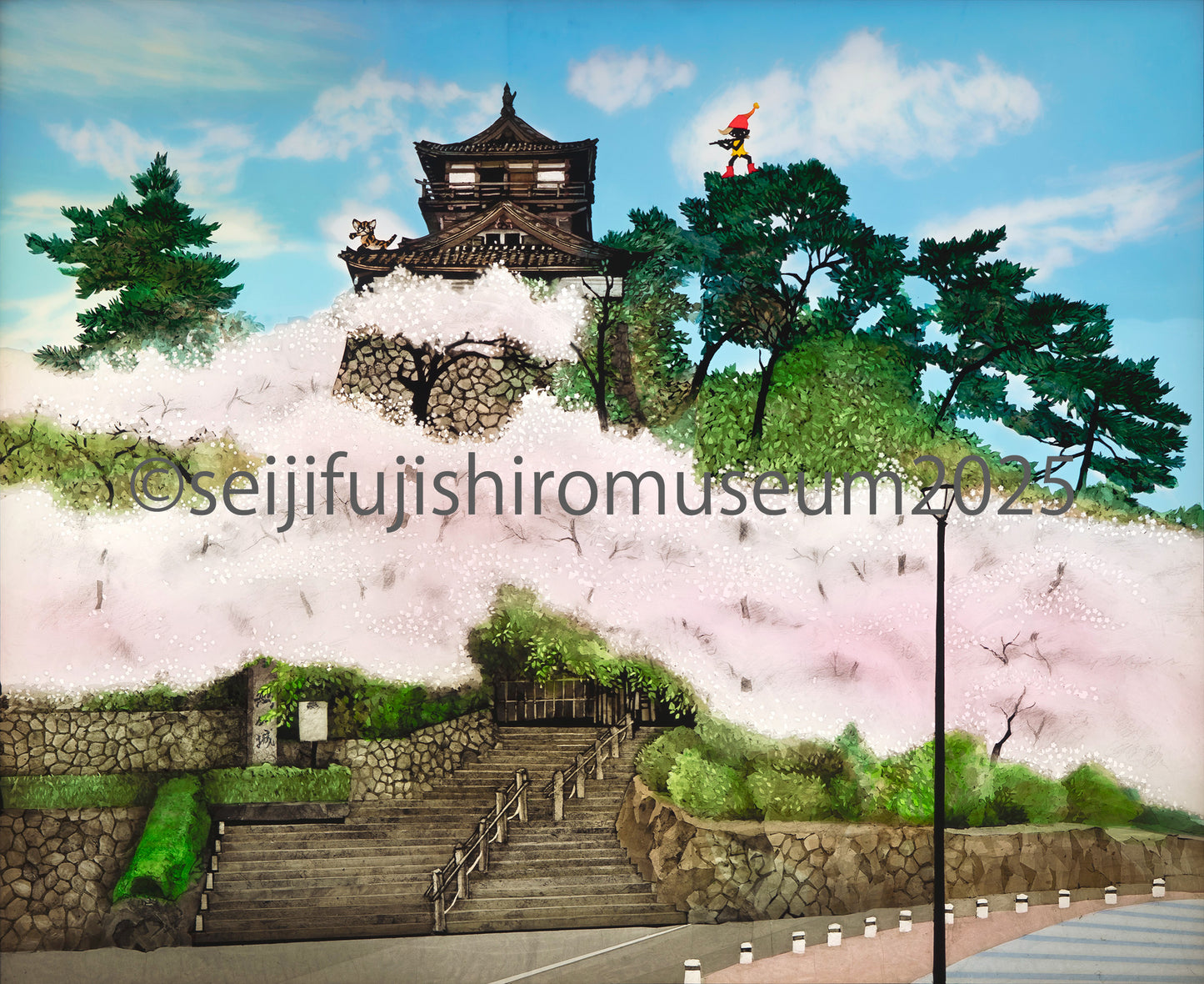 「桜の花に包まれた丸岡城」FSM-277,278ジクレー版画