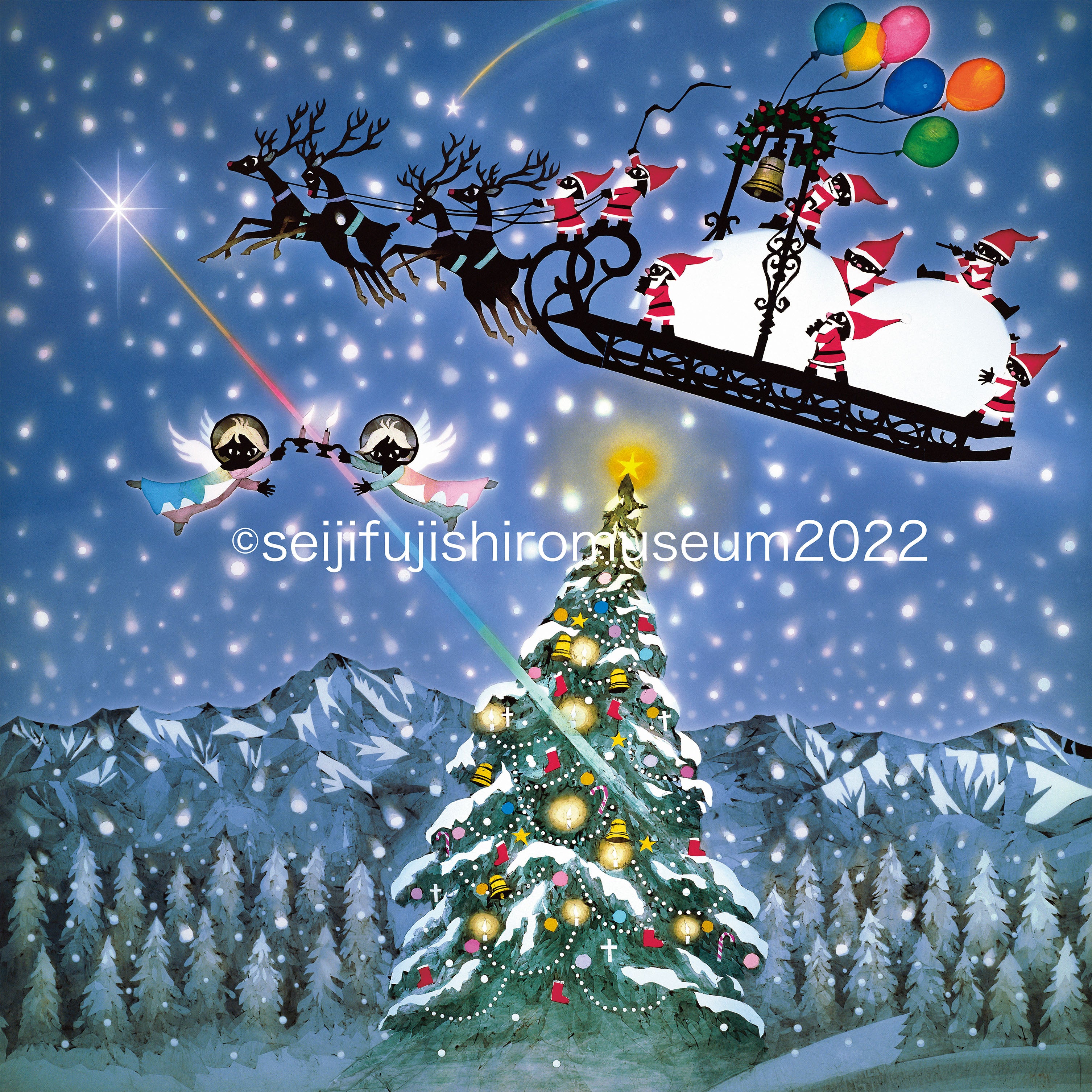 かわいいサンタクリスマス」FSM-52 ジクレー版画 – 藤城清治とラビの玉手箱